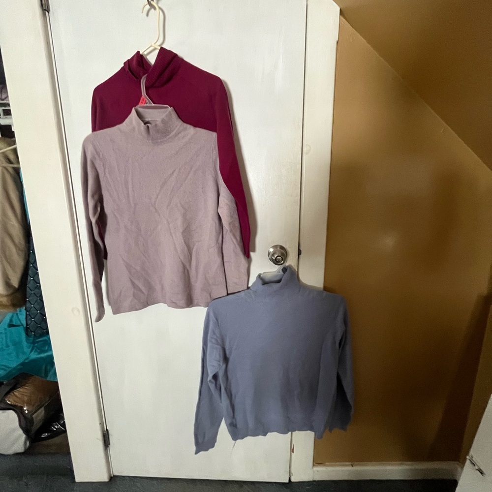 Women's Turtleneck Sweater Set - Burgundy, Lavender, and Light Blue
